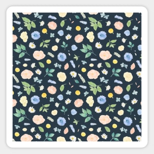 Pastel Blue Florals Watercolour Pattern Magnet